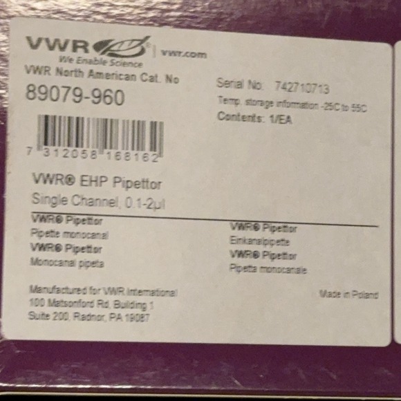 VWR 0.1-2 µL Single Channel Pipette 89079-960 - Lot Of 4 Brand New In Box - Picture 2 of 5